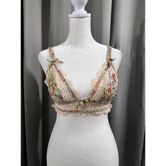 For Love and Lemons Calico Prairie Floral and Lace Print Boho Cottagecore Bra S - Picture 4 of 7